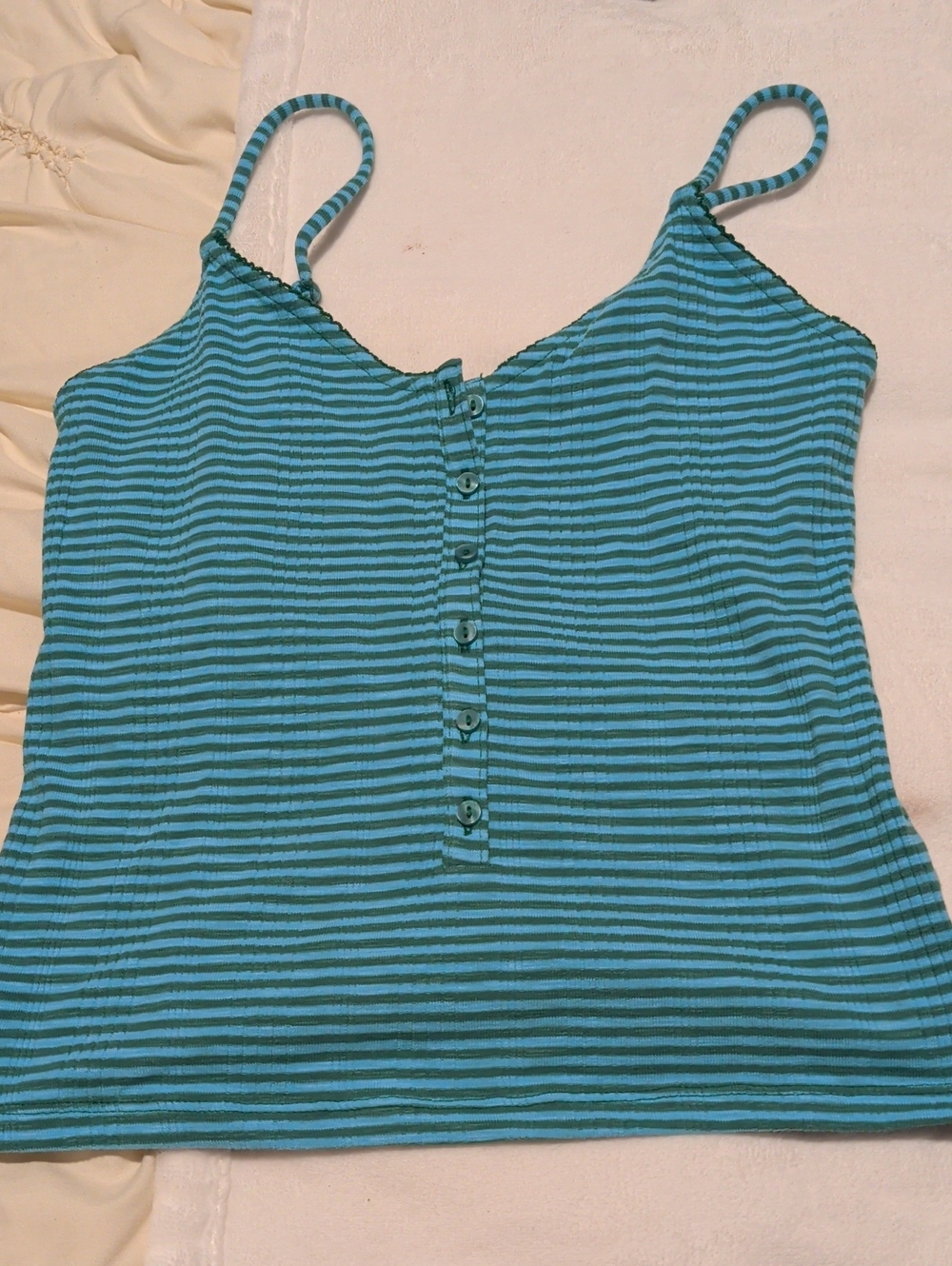 American Eagle Outfitters Teal Striped Button-Front Cami